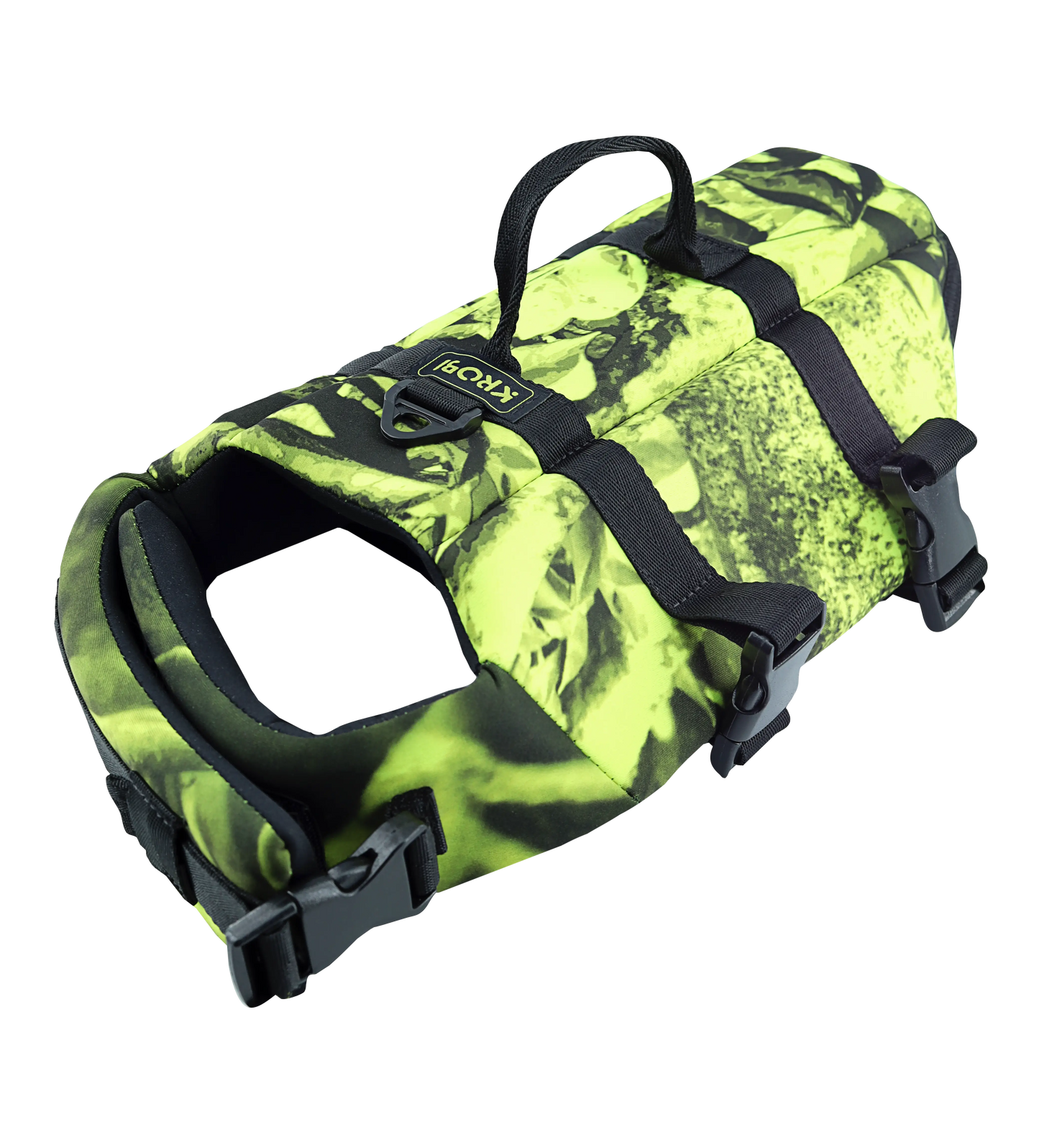Chaleco de Flotabilidad para Perros KROBI – Neopreno de Alta Resistencia y Ajuste Ergonómico / Camuflado Verde