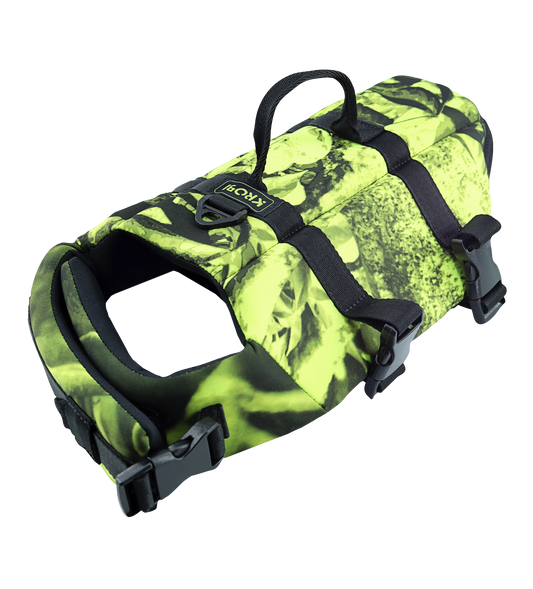 Chaleco de Flotabilidad para Perros KROBI – Neopreno de Alta Resistencia y Ajuste Ergonómico / Camuflado Verde