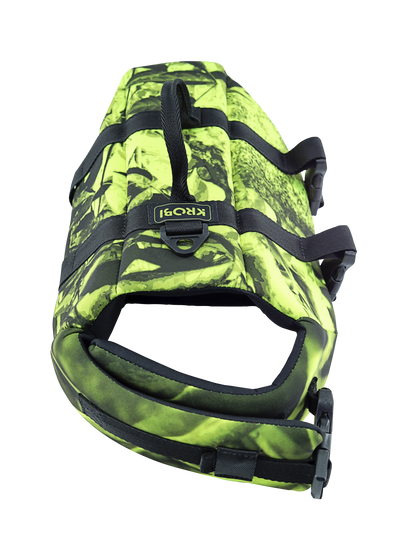 Chaleco de Flotabilidad para Perros KROBI – Neopreno de Alta Resistencia y Ajuste Ergonómico / Camuflado Verde